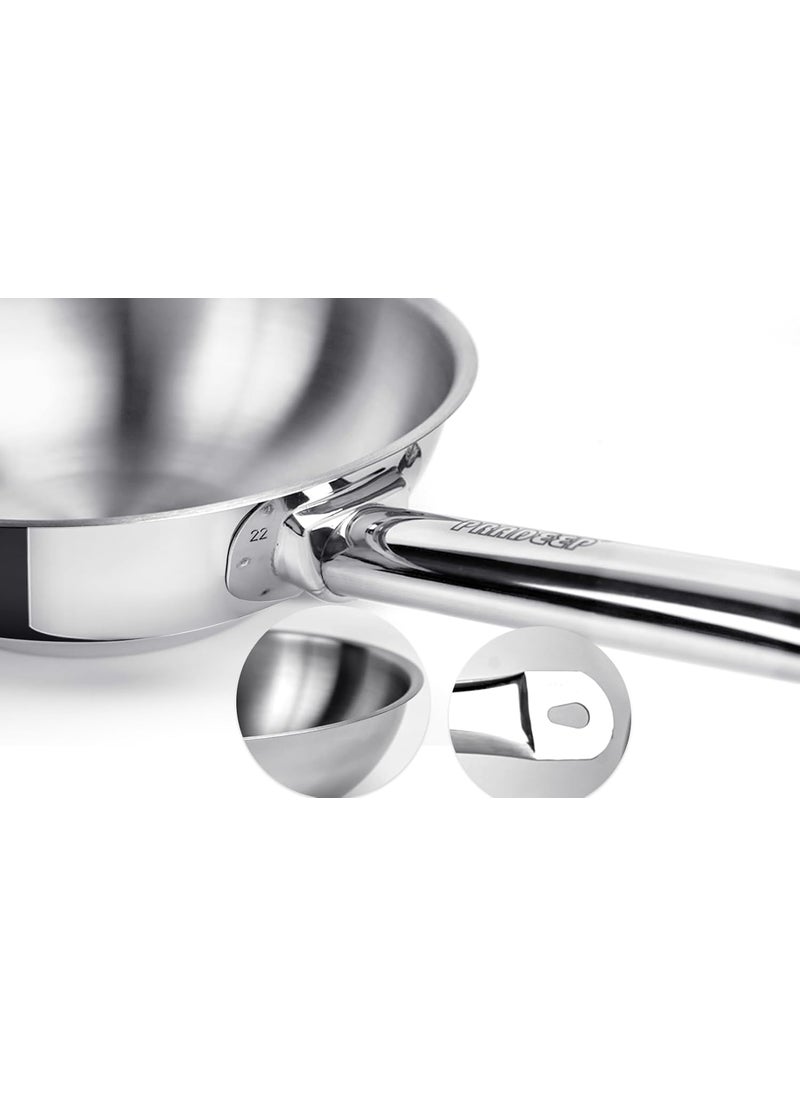 Pradeep - PRADEEP Champion Delite Stainless Steel Fry Pan with Sandwich Bottom, 22 cm,1.6 LTR - Image 1