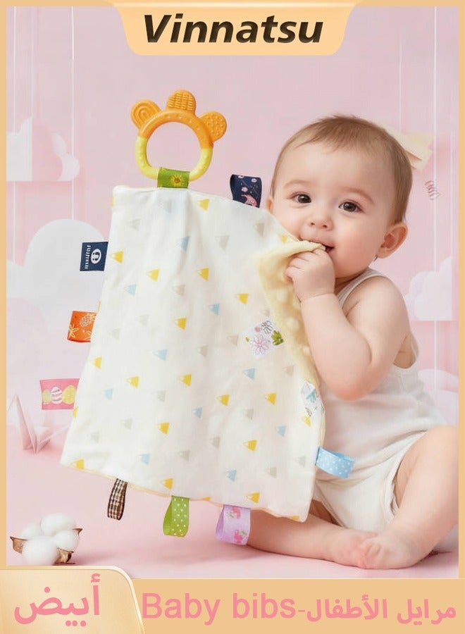 Vinnatsu Baby Bibs , Baby Comforter with Teether and Label Burp Cloths Baby Boy & Girl Cotton Burping Cloths for Babies, Soft & Plush Newborn Spit Up Rags, Infant Towels for Milk Spit Up,White - Image 1