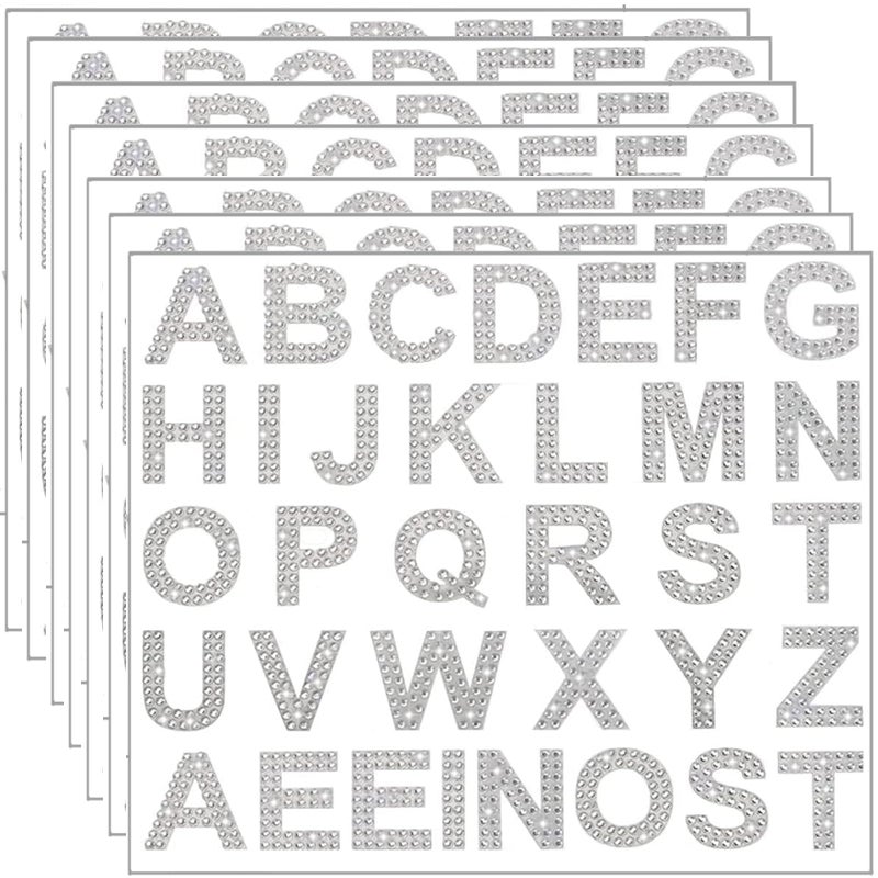 238pcs Rhinestone Alphabet Glitter Letter Stickers  7 Sheets SelfAdhesive Rhinestone Letters  Large Bling AZ Words Ironon Stickers  Acrylic for Clothing DIY Art and Craft Silver