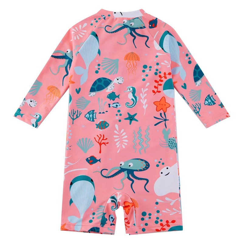 upandfast Baby/Toddler Girl Swimwear Swimsuit Full Zipper Infant One Piece Sunsuit UPF50+(12-18 Months,Pink Whale) - Image 2