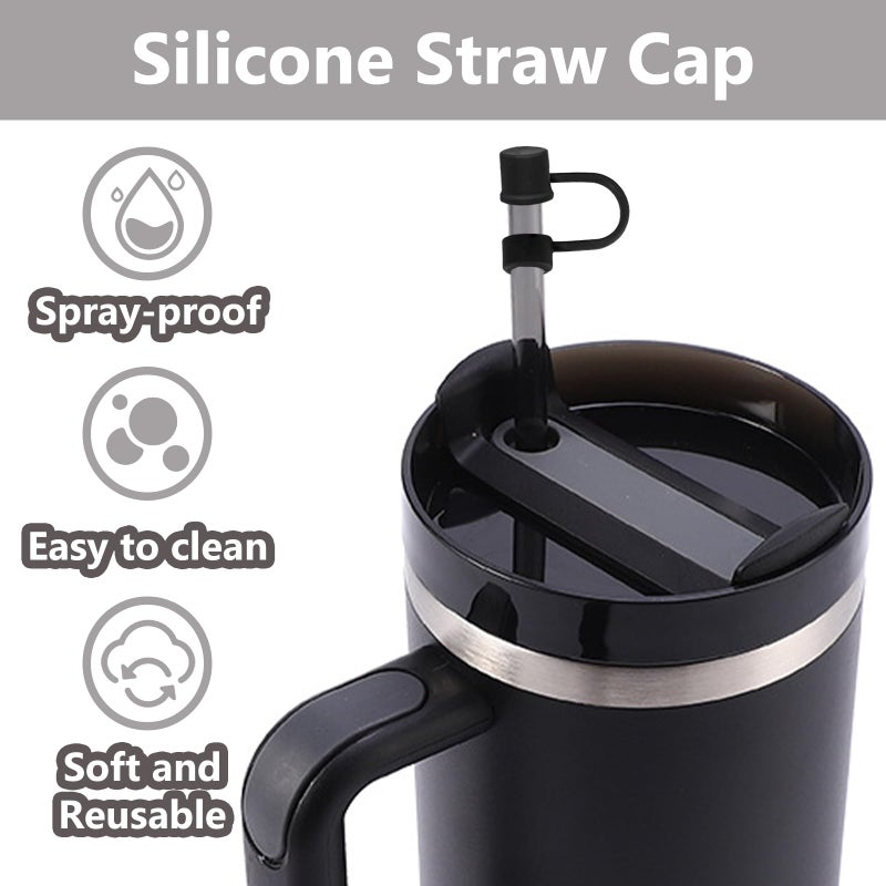 Cedidjac 6Pcs Silicone Straw Covers Cap Compatible With Stanley Cup 30-40 Oz Tumbler With Handle 10Mm Straw Toppers?Dust-Proof Reusable Straw Cover For Stanley Cup Accessories (Black) - Image 3