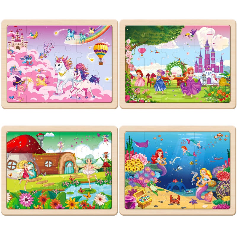 SYNARRY Large Unicorn Mermaid Princess Fairy Wooden Kids Puzzles 4 in 1 Gift Box(12.2 * 9.4 in), Wood Puzzles for Kids Ages 4-6, Wood Puzzles for Kids Ages 3-5, Easter Basket Stuffers Gifts for Kids - Image 2