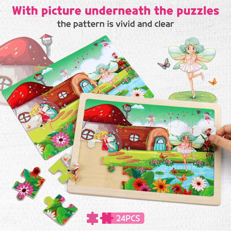 SYNARRY Large Unicorn Mermaid Princess Fairy Wooden Kids Puzzles 4 in 1 Gift Box(12.2 * 9.4 in), Wood Puzzles for Kids Ages 4-6, Wood Puzzles for Kids Ages 3-5, Easter Basket Stuffers Gifts for Kids - Image 3