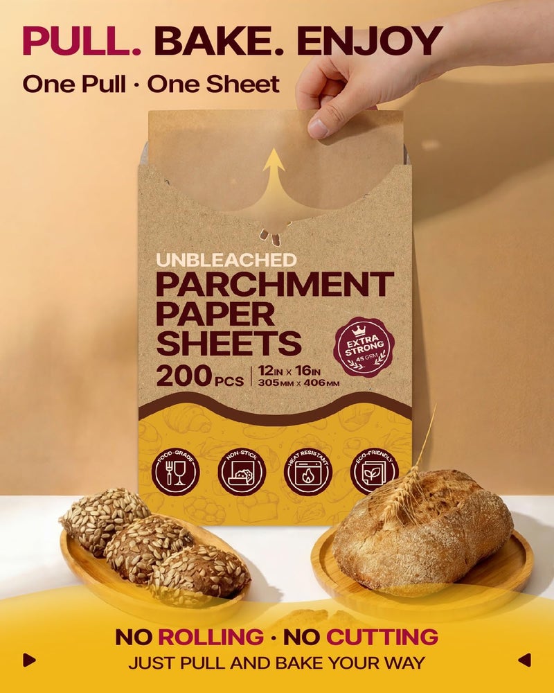 katbite Braun Baking Paper Cuts, 200 Sheets 30.5 x 40.6 cm Parchment Paper, for Baking Biscuits, Cooking, Baking, Roasting - Image 4
