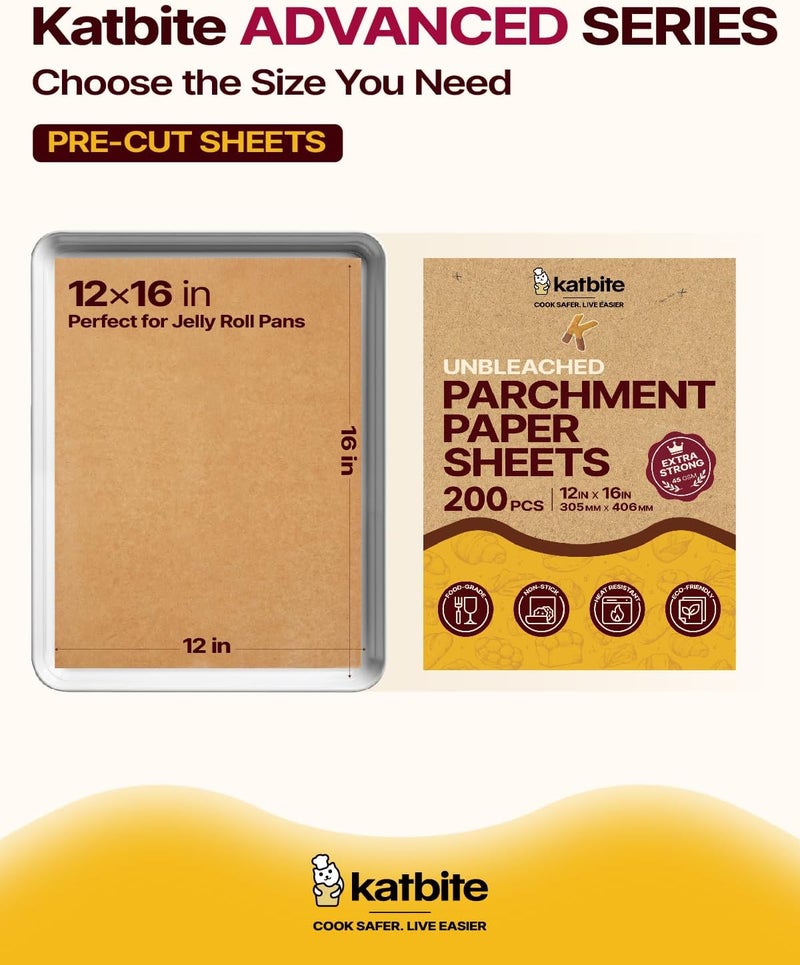 katbite Braun Baking Paper Cuts, 200 Sheets 30.5 x 40.6 cm Parchment Paper, for Baking Biscuits, Cooking, Baking, Roasting - Image 3