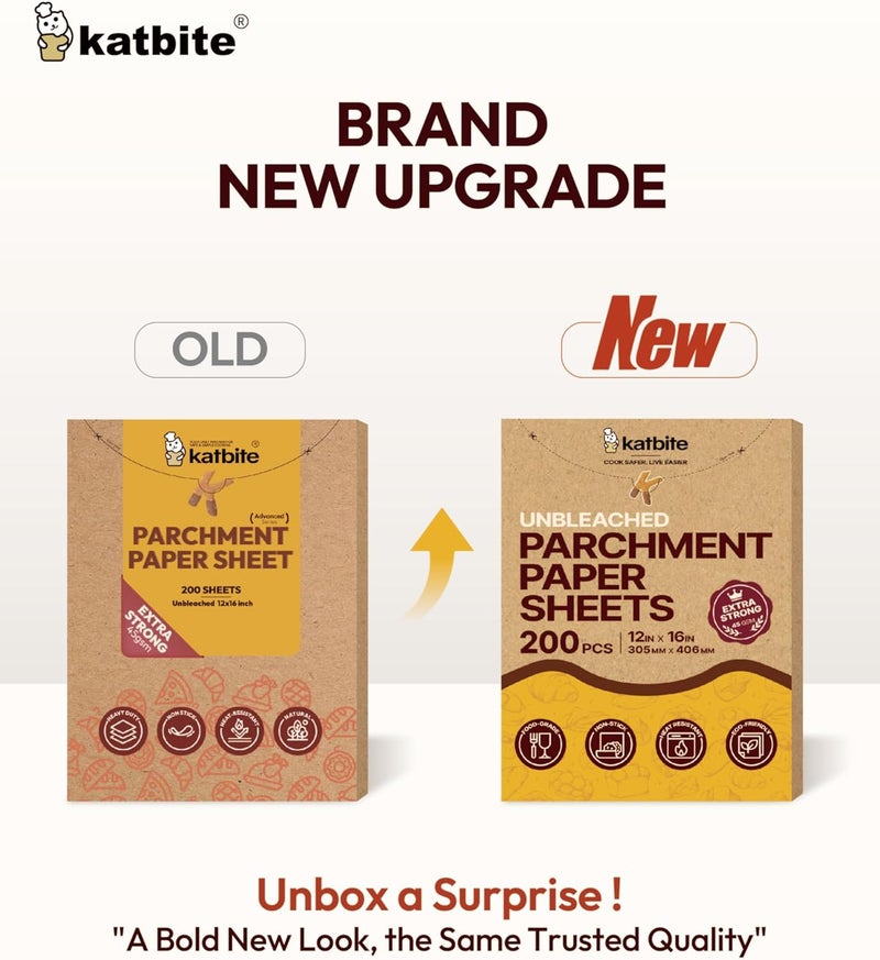 katbite Braun Baking Paper Cuts, 200 Sheets 30.5 x 40.6 cm Parchment Paper, for Baking Biscuits, Cooking, Baking, Roasting - Image 2