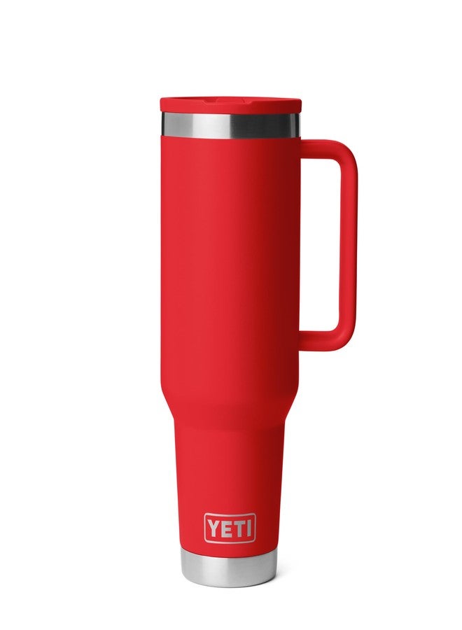 YETI Rambler 40 oz Travel Mug with Flip Straw Lid – Stainless Steel, Vacuum Insulated, Leakproof, Cup Holder Friendly, Rescue Red - Image 1