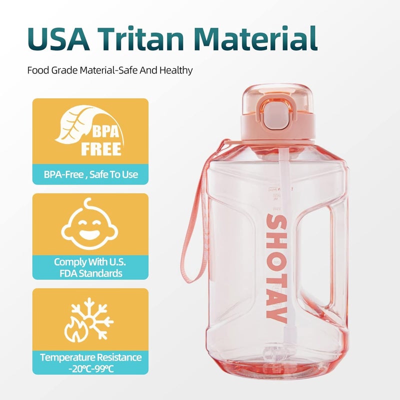 SHOTAY Sports Water Bottles 1L/1.5L/2L With USA Tritan Material 100% BPA Free And Leakproof, Half Gallon One Click Open Water Jug for School, Fitness And Outdoor Sports. - Image 4