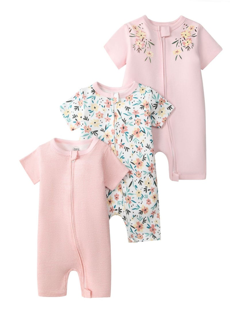 CICILADY Baby 3-Pack Short-Sleeve Onesies Bodysuit Baby Boy Girl Cotton Short Sleeve Zipper Rompers Infant 2-way Zippers Comfy Summer Jumpsuit