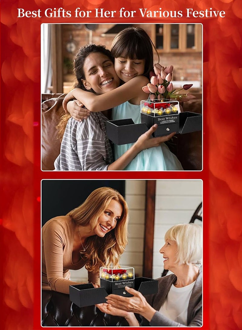 الوردة الأبدية مع صندوق هدايا، مجموعة وردة محفوظة لطيفة مع قلادة أحبك، للأم والزوجة والصديقة في الذكرى السنوية وعيد الميلاد وهدايا رومانسية لها - Image 5