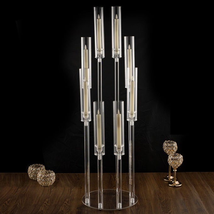 8 ARMS CLEAR CANDLESTICKS HOLDER FOR WEDDING DECORATIONS385 INCHES TALL ARCYLIC CANDELABRA CANDLE HOLDER WITH SHADE FOR VALENTINES DAY EVENTS PARTY TABLE CENTERPIECEFIT LED CANDLES
