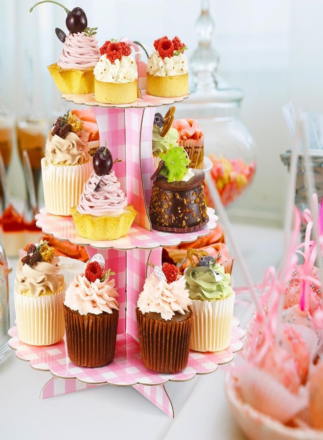 Willinglong 1 Pcs Gingham 3 Tier Cardboard Cupcake Stand Silly Goose Paper Cupcake Stand Tower Tiered Cup Cake Dessert Display Holder for Birthday Baby Shower Party Supplies Decorations (Pink) - Image 5