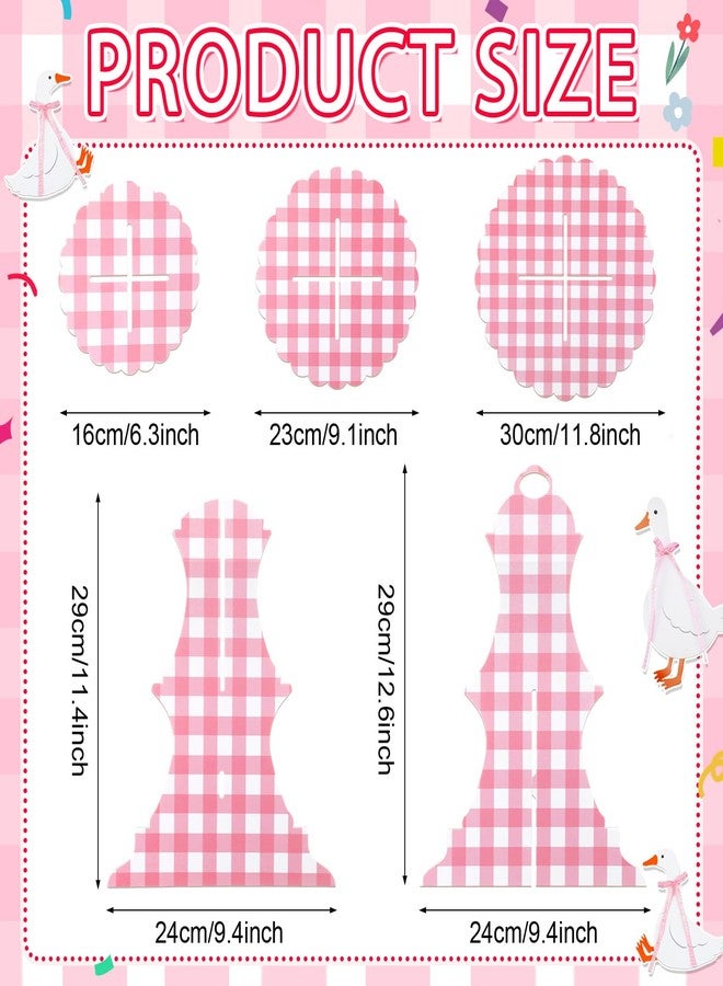 Willinglong 1 Pcs Gingham 3 Tier Cardboard Cupcake Stand Silly Goose Paper Cupcake Stand Tower Tiered Cup Cake Dessert Display Holder for Birthday Baby Shower Party Supplies Decorations (Pink) - Image 2