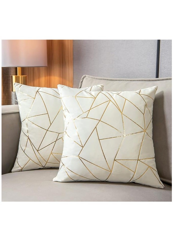 Arabest 2 Packs Velvet Cushion Cases Decorative Gold Foil Geometric Pattern Ultra-Soft Square Throw Pillow Covers for Modern Homes Couch Sofa Bedroom Living Room Car Chair (Off White, 16"X16")  - Image 1