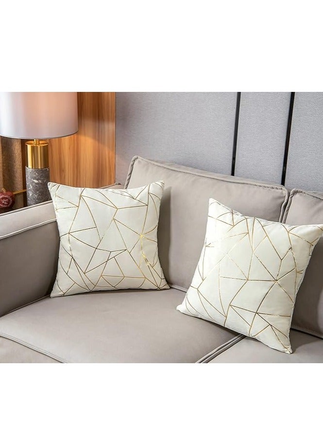 Arabest 2 Packs Velvet Cushion Cases Decorative Gold Foil Geometric Pattern Ultra-Soft Square Throw Pillow Covers for Modern Homes Couch Sofa Bedroom Living Room Car Chair (Off White, 16"X16")  - Image 2