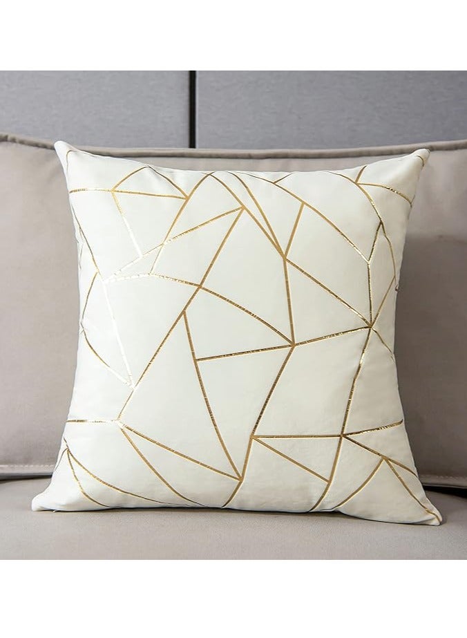 Arabest 2 Packs Velvet Cushion Cases Decorative Gold Foil Geometric Pattern Ultra-Soft Square Throw Pillow Covers for Modern Homes Couch Sofa Bedroom Living Room Car Chair (Off White, 16"X16")  - Image 4