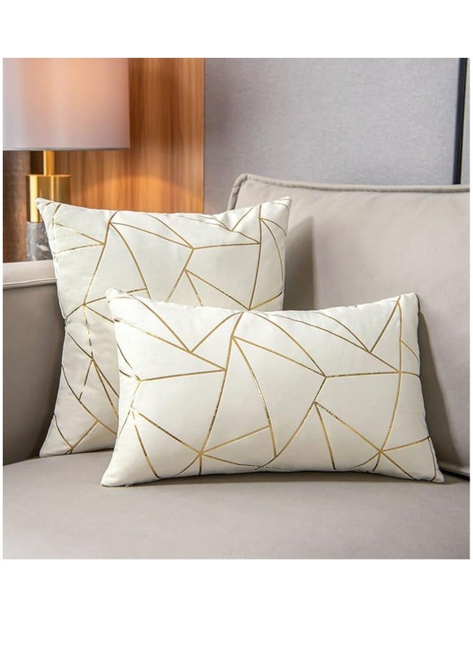 Arabest 2 Packs Velvet Cushion Cases Decorative Gold Foil Geometric Pattern Ultra-Soft Square Throw Pillow Covers for Modern Homes Couch Sofa Bedroom Living Room Car Chair (Off White, 16"X16")  - Image 5