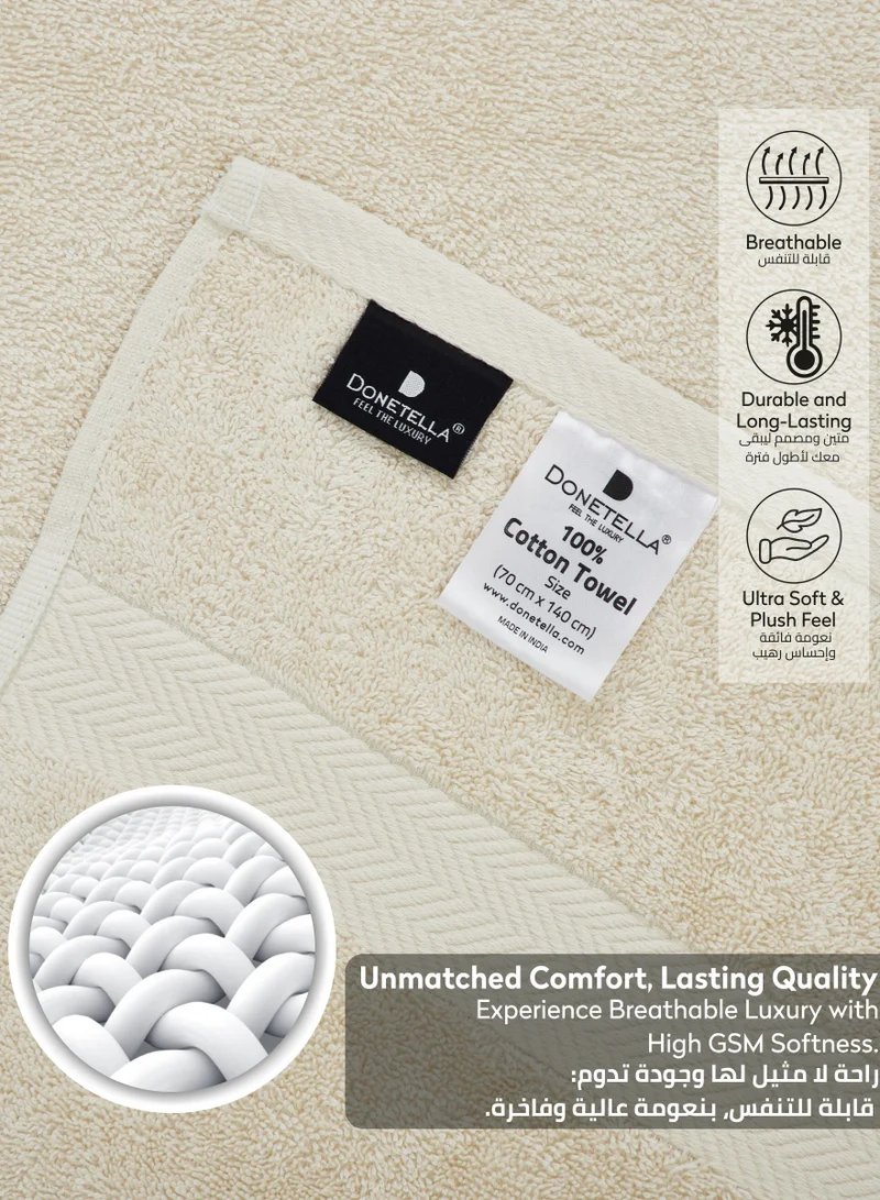Donetella Premium 100 % Combed Cotton 1-Pcs Bath Towel(70 X 140 CM) 600 GSM Large Towel, Highly Absorbent, Quick Dry,Best Towel for Bathroom, Spa And Hotel,Cream
