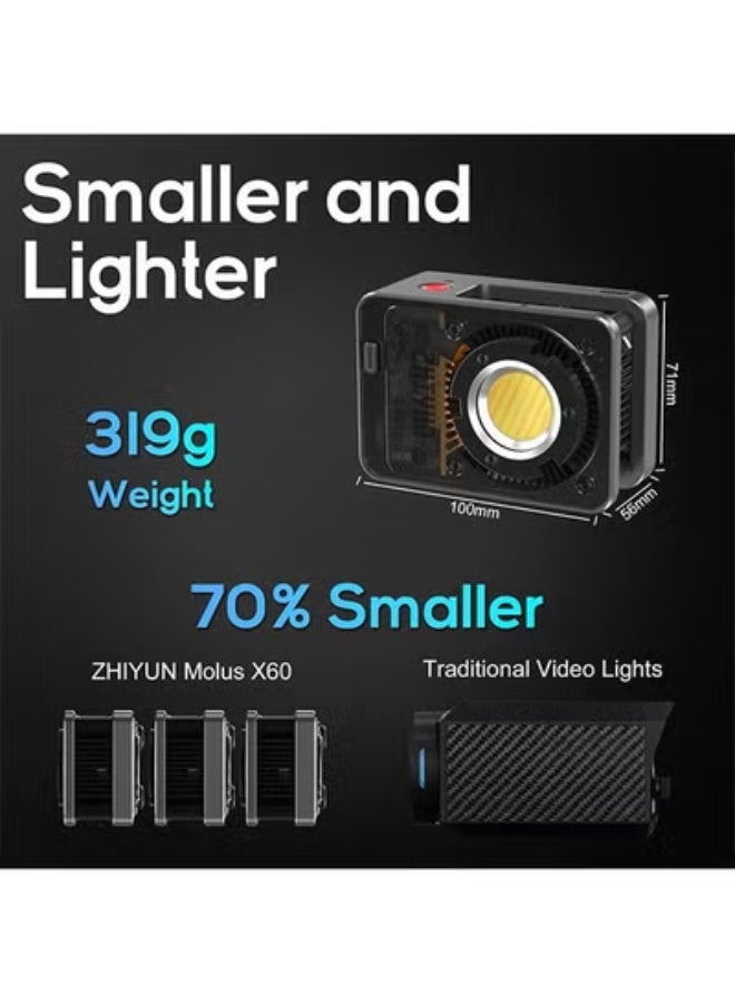 ZHIYUN Molus X60 [Official] 60W Bi-Color Video Light, Portable COB Camera Continuous Light, APP Control•CRI≥95•TLCI≥97•9 Scenes for Video Recording/Portrait/TVC（Standard） - Image 4