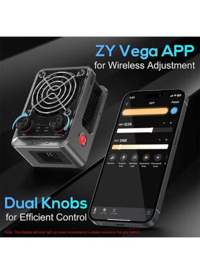 ZHIYUN Molus X60 [Official] 60W Bi-Color Video Light, Portable COB Camera Continuous Light, APP Control•CRI≥95•TLCI≥97•9 Scenes for Video Recording/Portrait/TVC（Standard） - Image 5