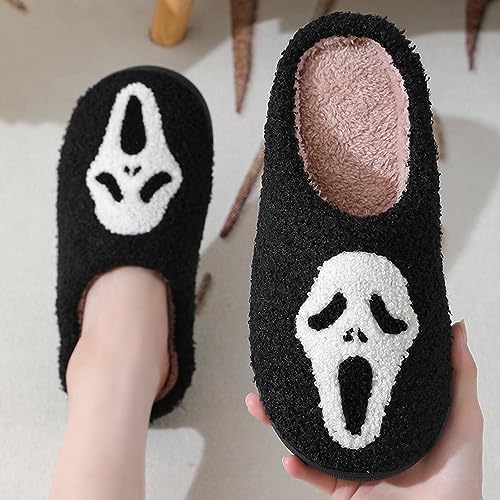 V OPXIN Halloween Slippers for Women Men Pumpkin Spooky Ghost Slippers Cozy Plush Warm Slip-on House Slippers Shoes for Indoor Outdoor Halloween Gifts - Image 3