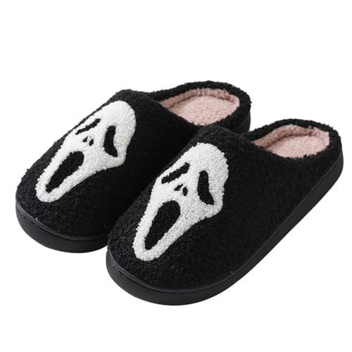V OPXIN Halloween Slippers for Women Men Pumpkin Spooky Ghost Slippers Cozy Plush Warm Slip-on House Slippers Shoes for Indoor Outdoor Halloween Gifts - Image 1