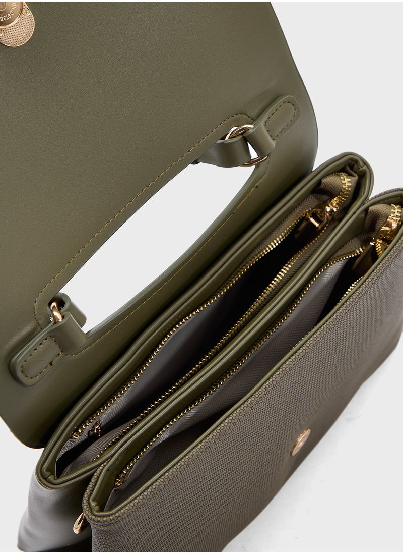 Metal Trim Detail Satchel Bag