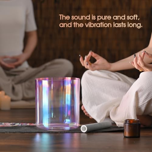 CVNC 440HZ 7 Inch F Note Heart Chakra Pink Purple Color Clear Quartz Crystal Singing Bowl with Carry Case Bag for Sound Healing and Meditation - Image 3
