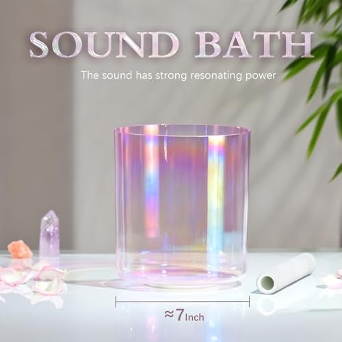 CVNC 440HZ 7 Inch F Note Heart Chakra Pink Purple Color Clear Quartz Crystal Singing Bowl with Carry Case Bag for Sound Healing and Meditation - Image 2
