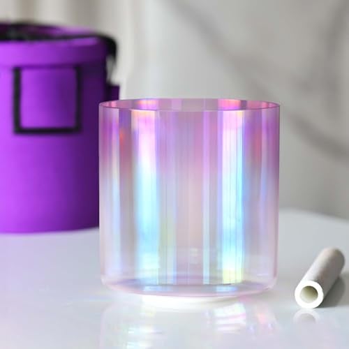 CVNC 440HZ 7 Inch F Note Heart Chakra Pink Purple Color Clear Quartz Crystal Singing Bowl with Carry Case Bag for Sound Healing and Meditation - Image 1