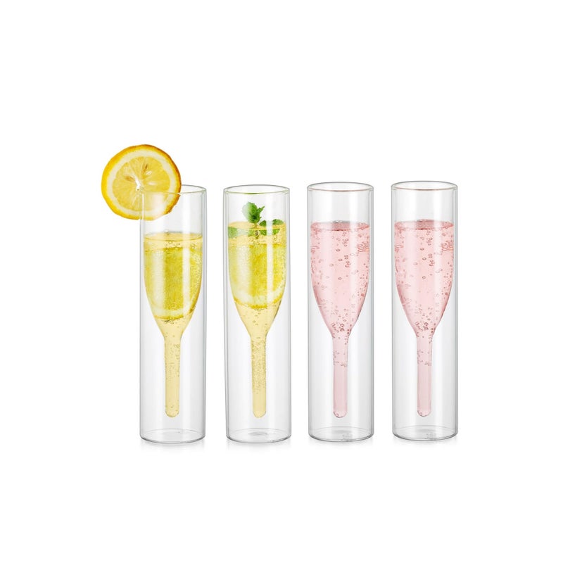 SOLARAE Stemless Champagne Flutes Crystal Glasses 4 Pcs Double Walled Crystal Champagne Flute Glasses Stemless Clear Glass Cups Hand Blown Toasting Glasses for Wedding Gifts Parties Family - Image 1