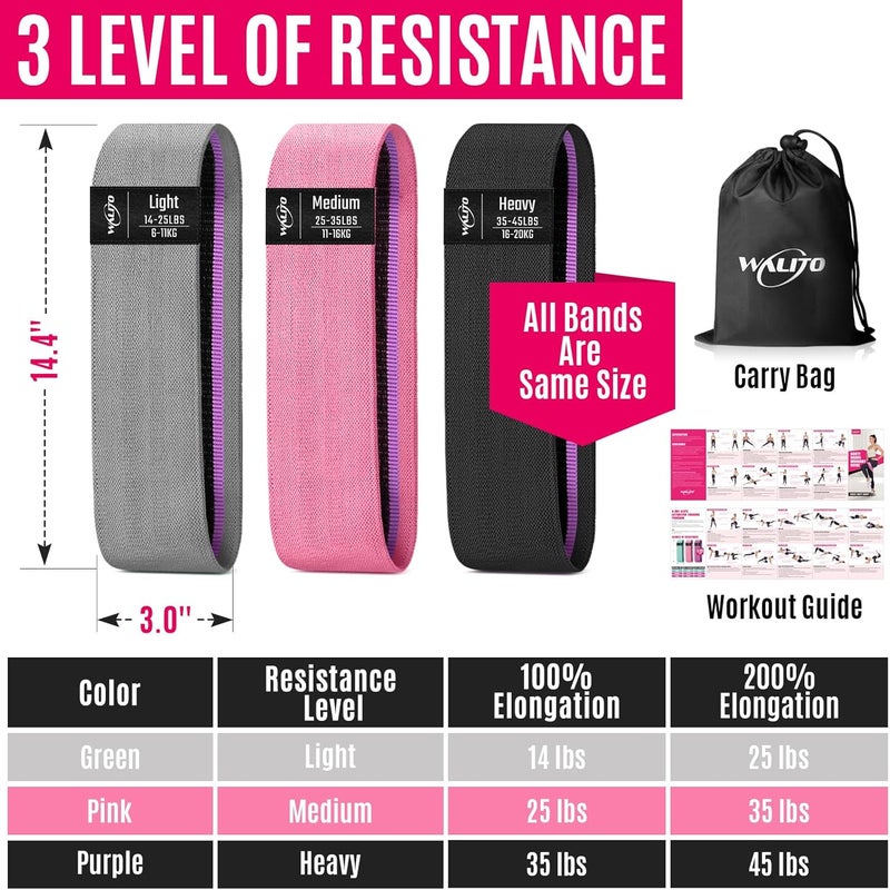 WALITO Resistance Bands for Working Out, Fabric Exercise Bands for Legs and Butt, Workout Bands for Women and Men, Booty Band for Yoga Starter Set, Pilates, Rehab, Fitness and Home Workout - Image 2