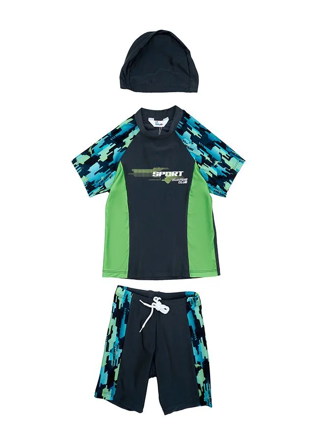 babyqlo Sport Camo 3 Pc Boys Swimsuit Set Green