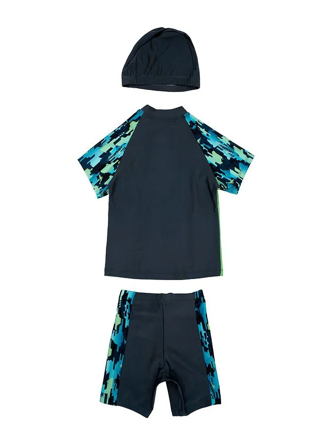 babyqlo Sport Camo 3 Pc Boys Swimsuit Set Green