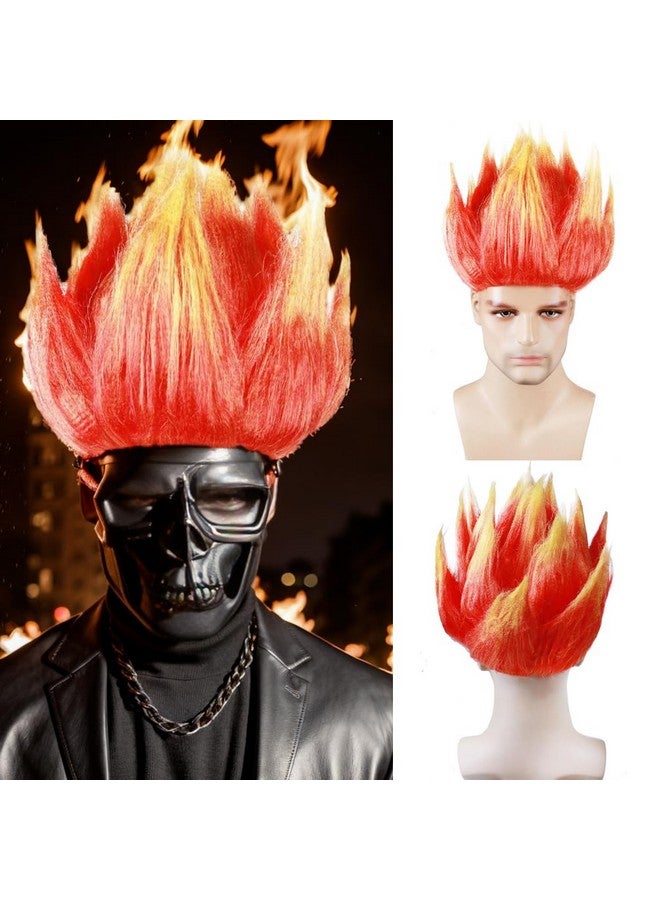 RightOn 11 Inches Flame Wig Costume Wig Pre-Styled Fire Wigs Synthetic Wig for Cosplay Halloween Party Wig Cap Include - Image 1