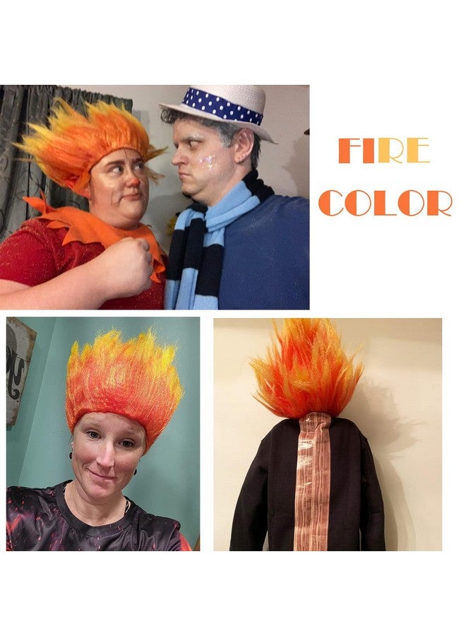 RightOn 11 Inches Flame Wig Costume Wig Pre-Styled Fire Wigs Synthetic Wig for Cosplay Halloween Party Wig Cap Include - Image 5