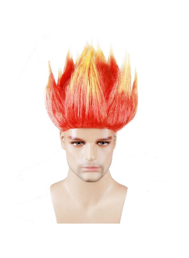RightOn 11 Inches Flame Wig Costume Wig Pre-Styled Fire Wigs Synthetic Wig for Cosplay Halloween Party Wig Cap Include - Image 2