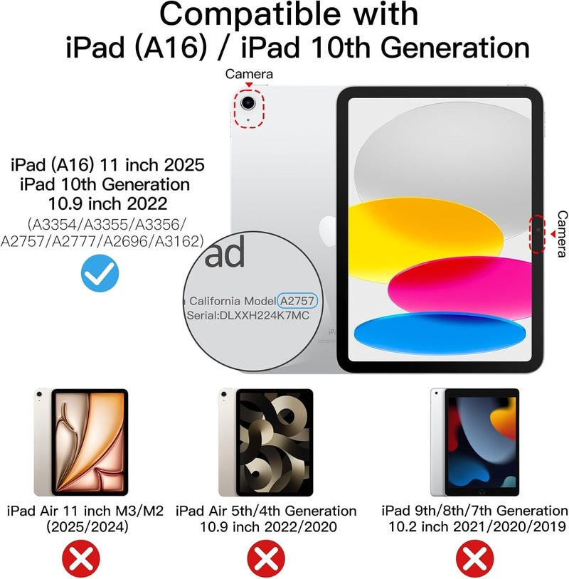 MOCA Case for iPad (A16) 11th Generation 11 Inch 2025 10th Generation 2022 iPad 10.9 Inch Slim Stand Hard Shell Back Protective Smart Cover for 10.9” iPad 10th 2022 Release A2696 A2757 A2777 (Black) - Image 2
