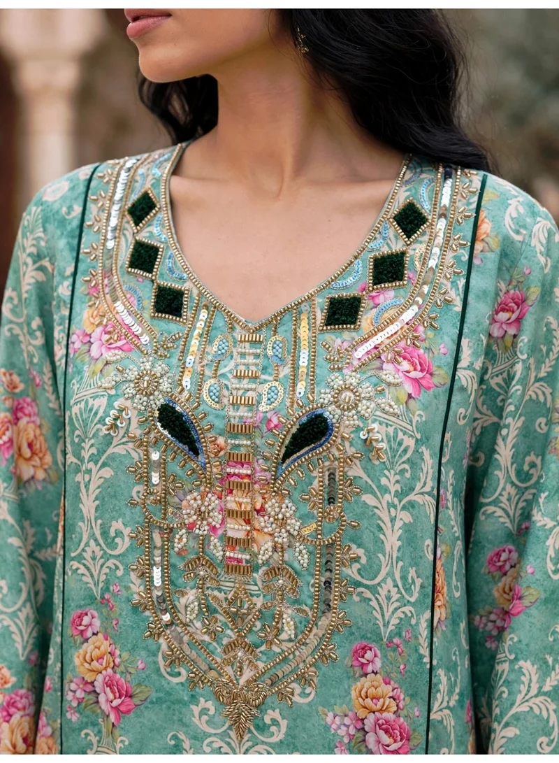Ikkxa Classic Floral Jalabiya IK217Green