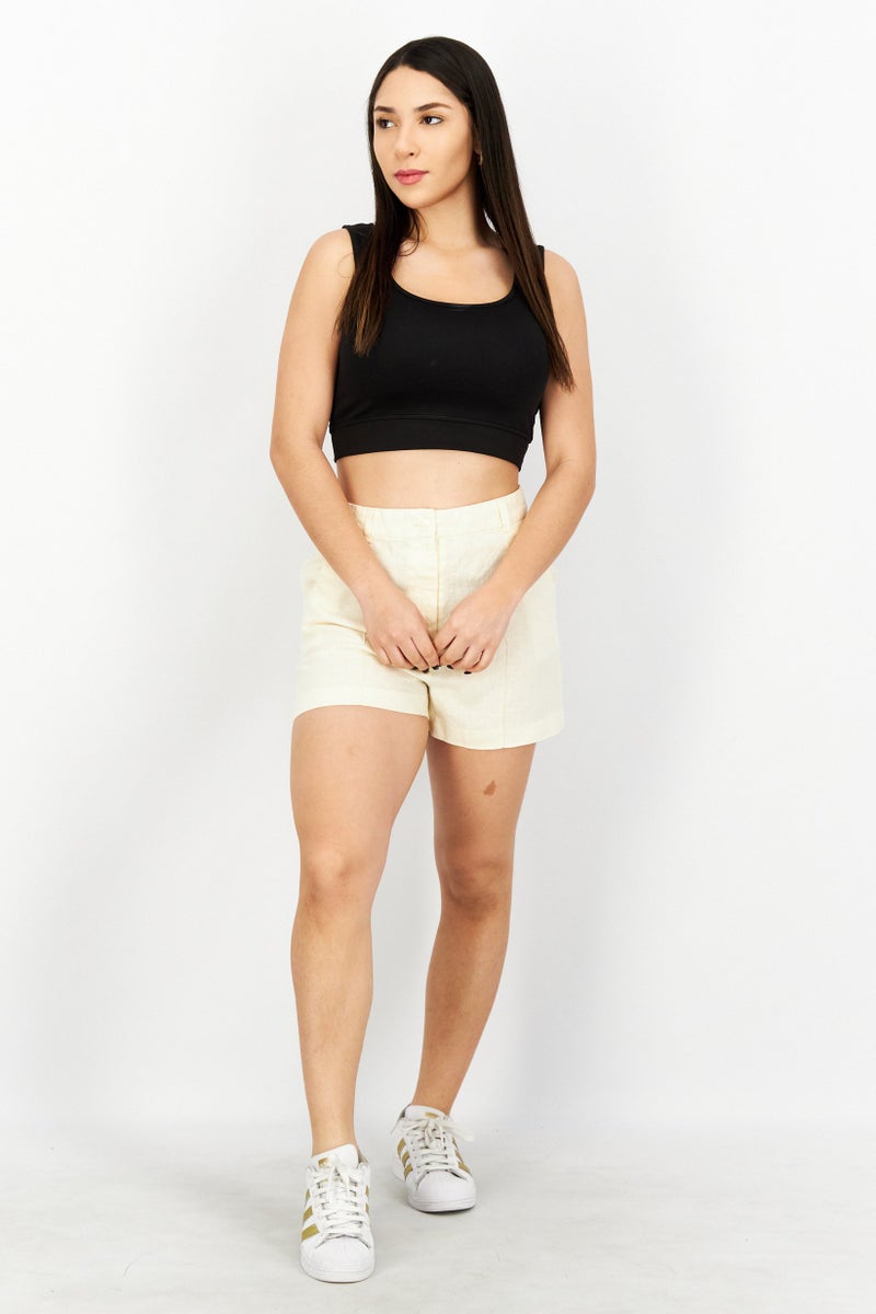 NA-KD Women Solid Basic Shorts, Light Beige - Image 3
