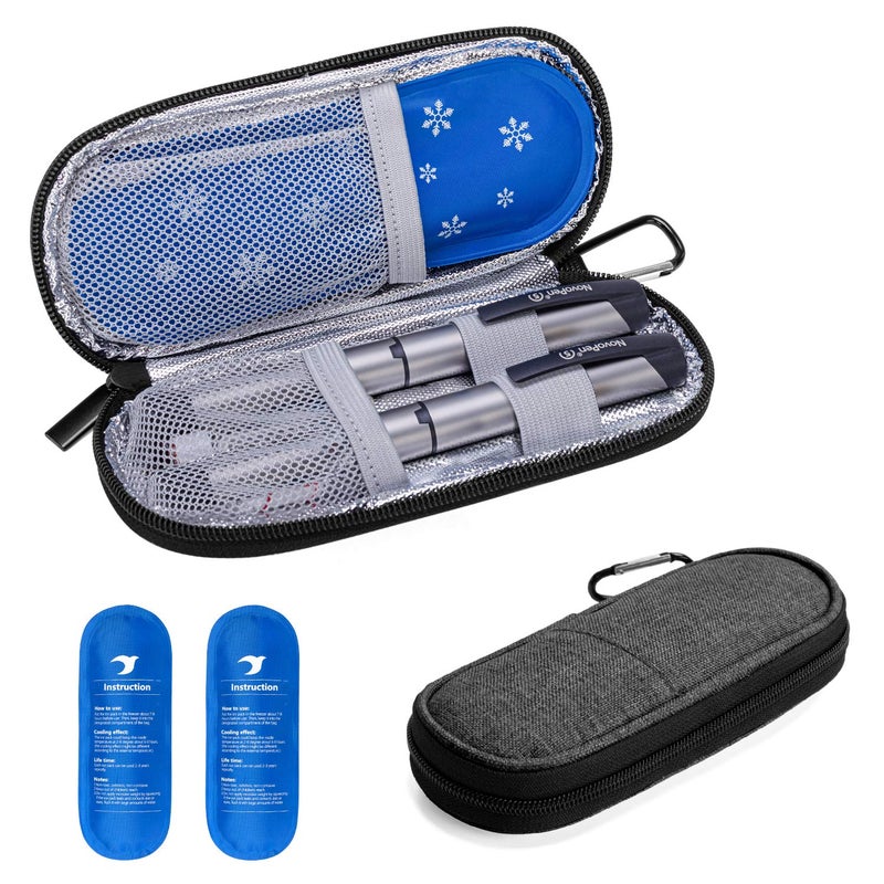 Yarwo Insulin Cooler Travel Case with 2 x TSA Approved Ice Packs Diabetic Supplies Organizer Insulated Cooling Bag for Insulin Pens Syringes and Diabetes Testing Kit Lightweight for Trip Gray