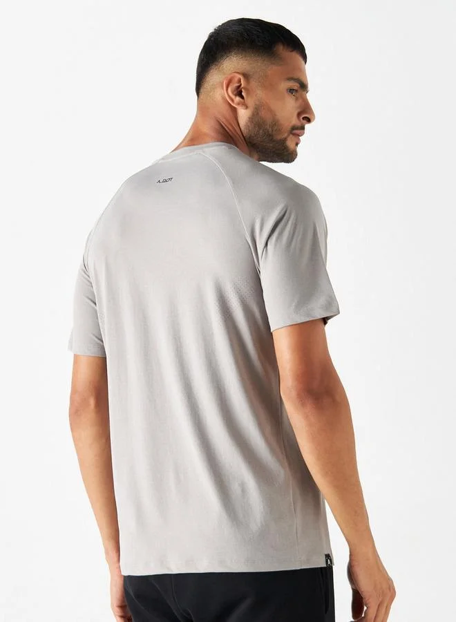 ADOT by Splash Print Detail Perforated T-shirt with Short Raglan Sleeves