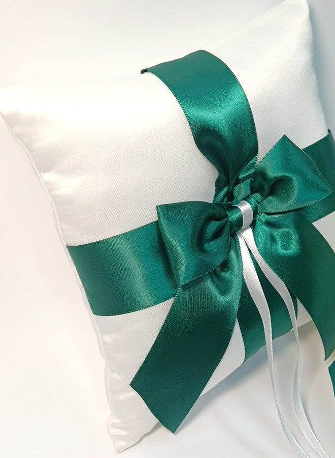 Uwedding Wedding Ring Pillow, Ring Bearer Pillow, Champagne Ring Bearer Cushion with Green Ribbon for Wedding Party (White) - Image 3