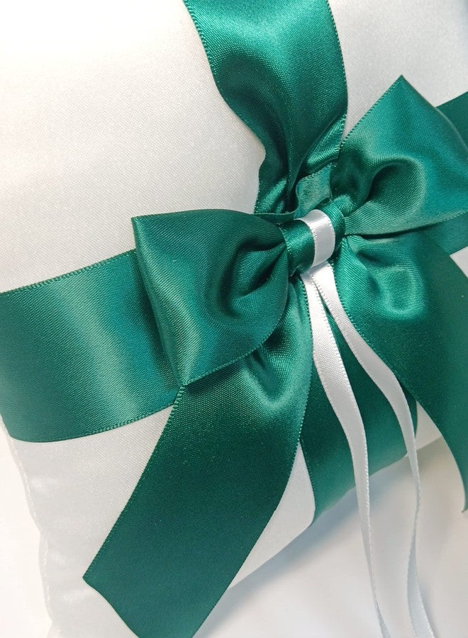 Uwedding Wedding Ring Pillow, Ring Bearer Pillow, Champagne Ring Bearer Cushion with Green Ribbon for Wedding Party (White) - Image 4