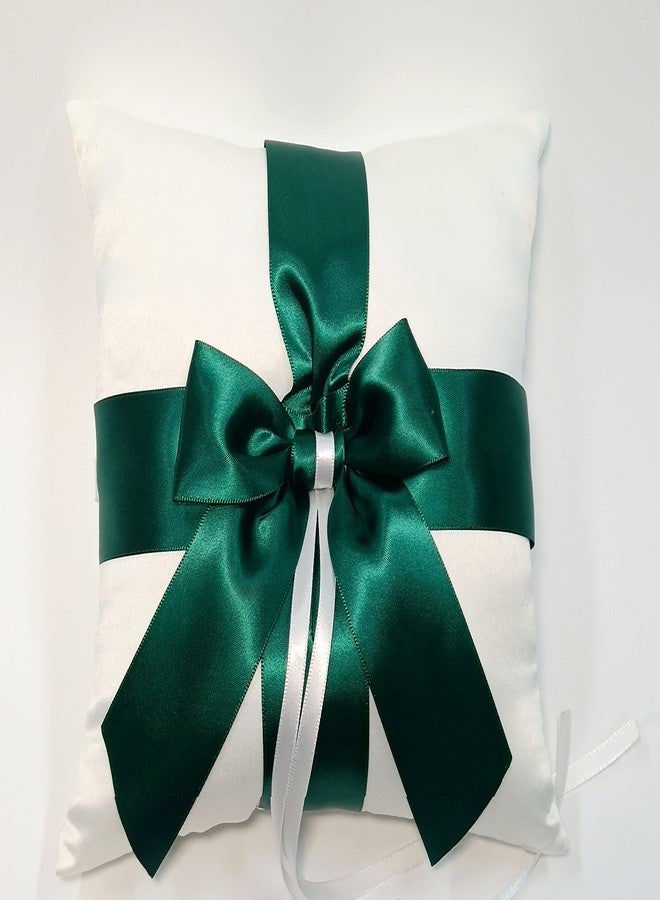 Uwedding Wedding Ring Pillow, Ring Bearer Pillow, Champagne Ring Bearer Cushion with Green Ribbon for Wedding Party (White) - Image 1