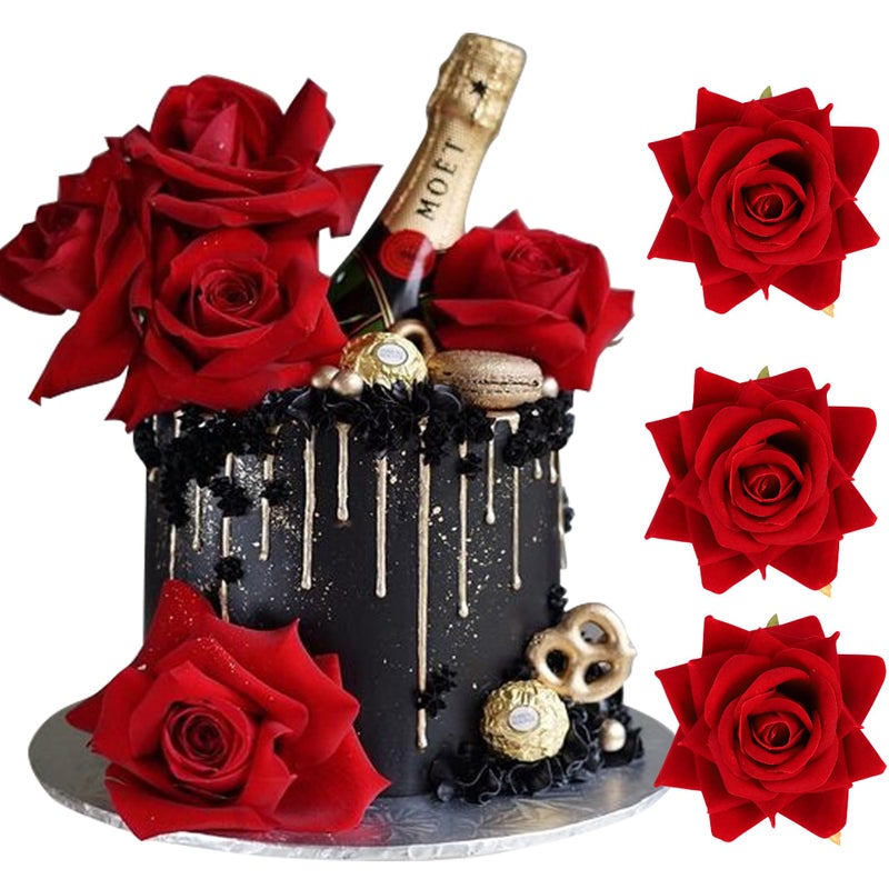 Rsstarxi 9 Pack Red Rose Cake Topper Artificial Flowers Cake Pick Artificial Rose Wedding Cake Decorations for Bridal Shower Birthday Wedding Anniversary Happy Valentines Day Party Supplies - Image 2
