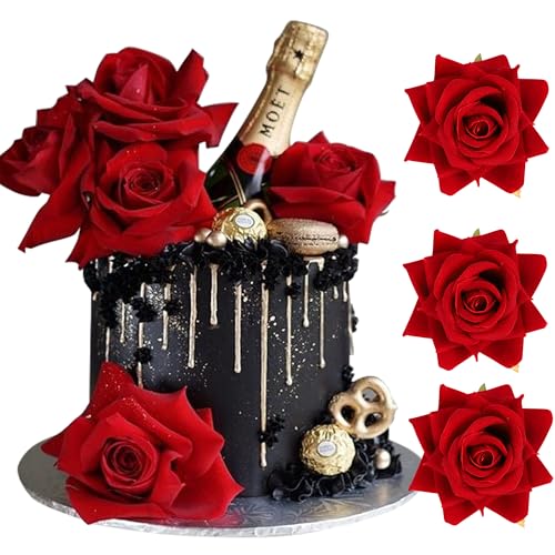 Rsstarxi 9 Pack Red Rose Cake Topper Artificial Flowers Cake Pick Artificial Rose Wedding Cake Decorations for Bridal Shower Birthday Wedding Anniversary Happy Valentines Day Party Supplies - Image 1