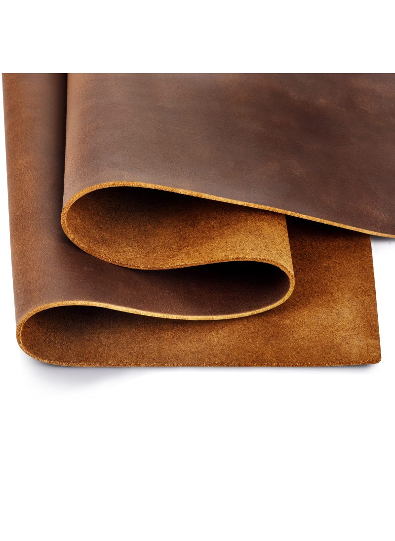 TeeLiy Tooling Leather Square 1.8-2.0MM Thick Genuine Top Full Grain Oil Tan Crazy Horse Cowhide Leather Sheets for Crafts Tooling Sewing Wallet Earring Hobby (Brown, 8"x12")  - Image 1