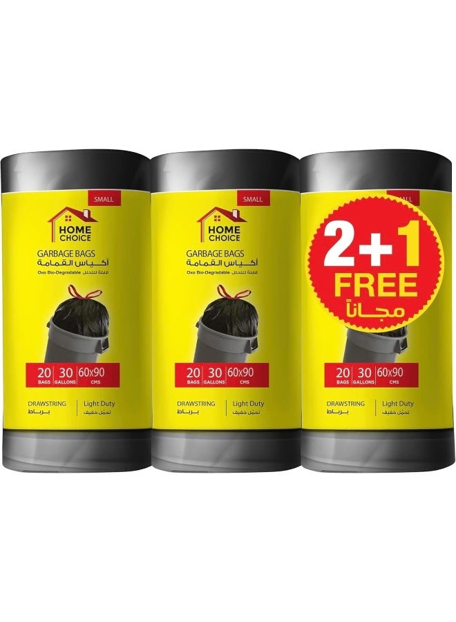 HOME CHOICE 30 Gallons, Pack of 60 Trash Bags (20 Trash Bags X 3 Rolls), Size 60*90 cm, Bio-degradable Garbage Bags Rolls, Bin Liners  - Image 1