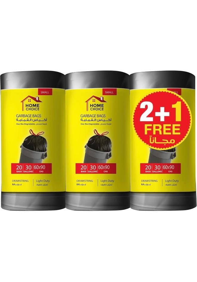 HOME CHOICE 30 جالون، عبوة من 60 قطعة، حجم 60*90 سم (20 كيس قمامة × 3 لفات)، أكياس قمامة قابلة للتحلل البيولوجي، بطانات سلة المهملات - Image 1